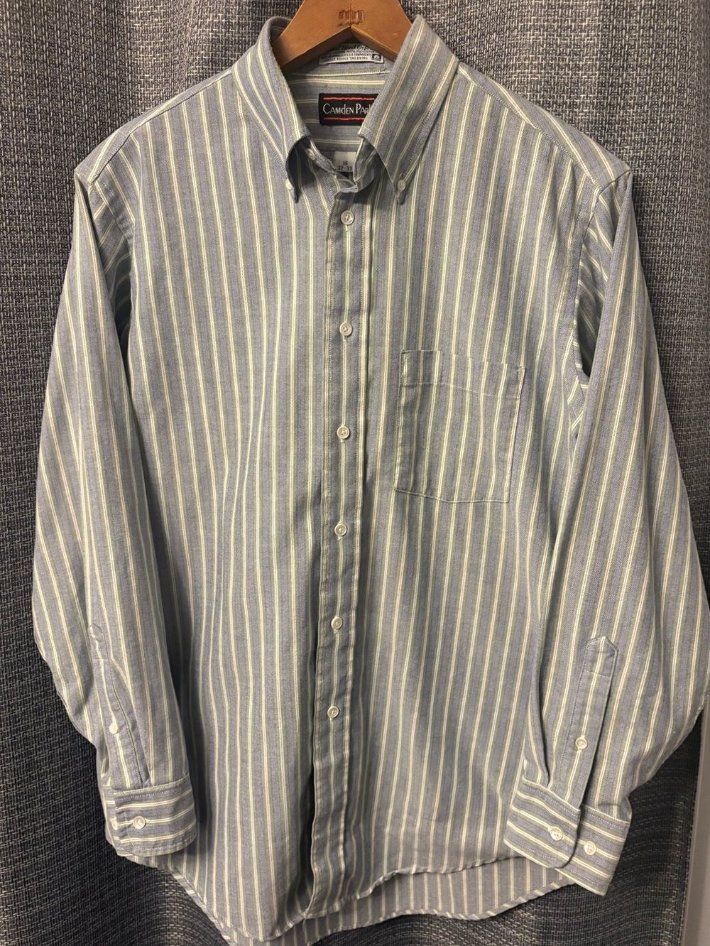 Vintage Camden Park Oxford Shirt Men’s 16 Green Blue Stripe Button Down